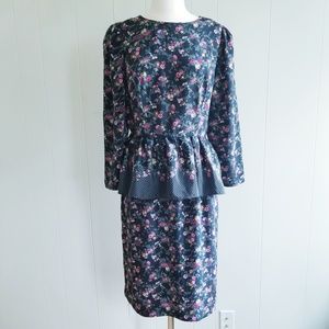 1980s Melissa Petites Floral Peplum‎ Dress